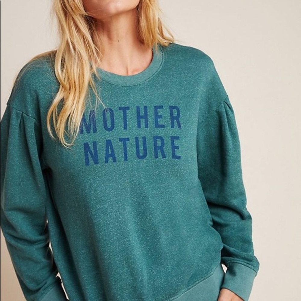Sundry Teal Green 'Mother Nature' Crewneck Sweatshirt with Navy Print